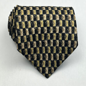 Villa Bugatti Mens Italian Silk Necktie Geometric Pattern Black Wheat Tie